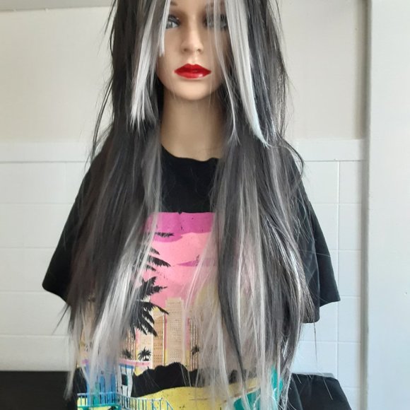 Black & gray  EMO Wig gothic, wig  human hair mix scene wig main image 5